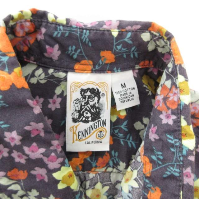 【中古】ケニントン KENNINGTON 80s ヴィンテージ ボタンダウンシャツ 半袖 花がら 総柄 M ネイビー マルチカラー_3