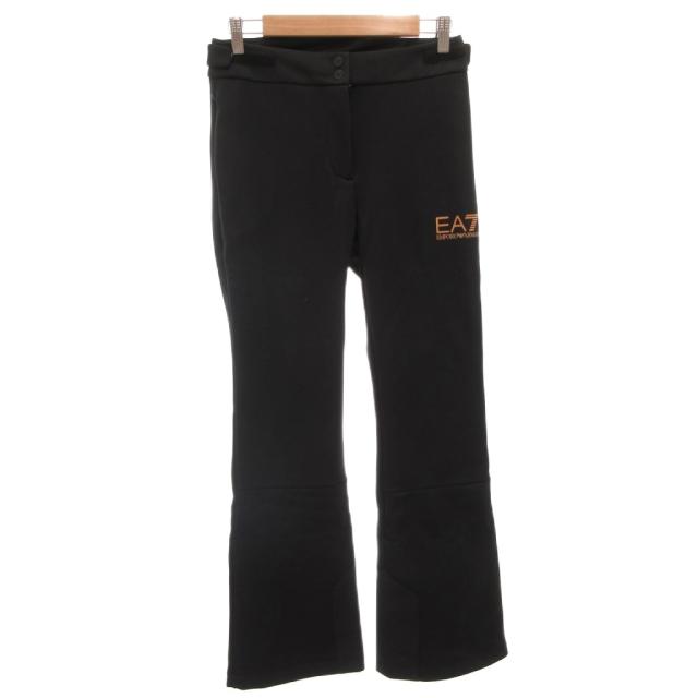 【中古】エンポリオアルマーニ EMPORIO ARMANI EA7 フレアパンツ スラックス ロゴ プリント S 黒 ブラック