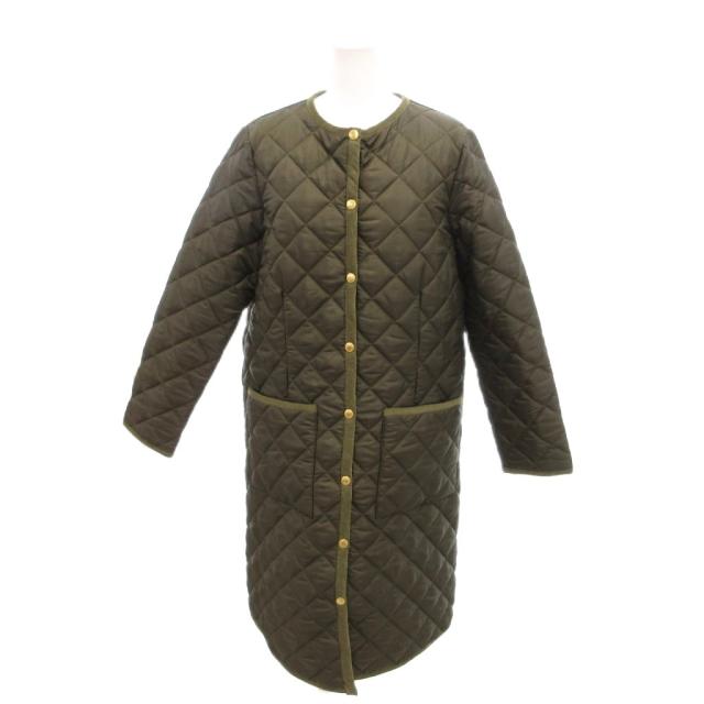 【中古】トラディショナルウェザーウェア ARKLEY キルティング厚地の外套 ロング丈 スナップボタン 中綿 36 カーキ /YJ