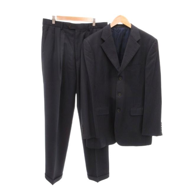 【中古】PAUL SMITH セットアップ スーツ テーラードジャケット パンツ スラックス ピンストライプ XL 紺 ネイビー