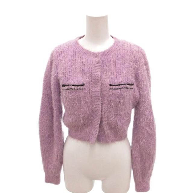 【中古】セルフポートレイト self-portrait ニットジャケット シャギー クロップド丈 M ペールパープル /YJ