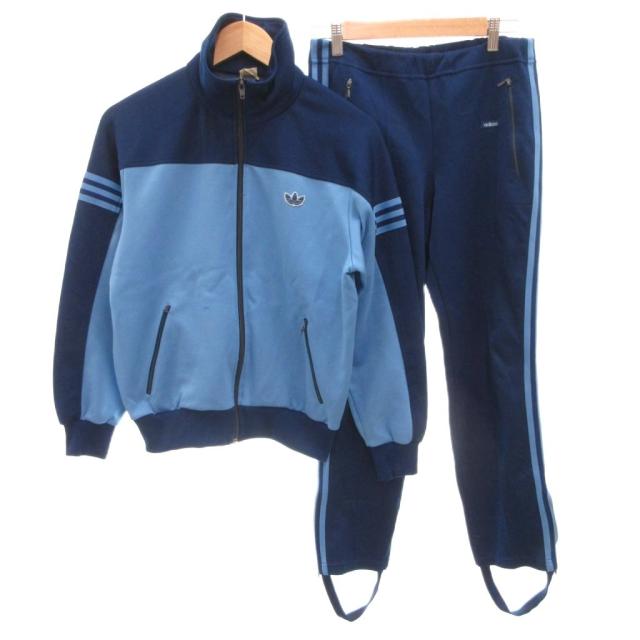 【中古】アディダス adidas セットアップ ジャージ ライン ジャケット パンツ イージー 3 青 ブルー /FF ■ECD002