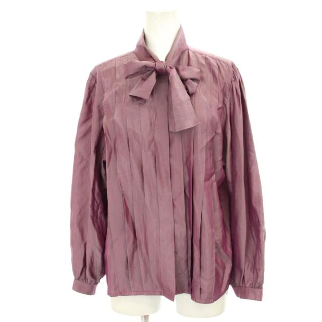 【中古】クリスチャンディオール Christian Dior シャツ ブラウス 絹 シルク M 紫 パープル ボウタイ プリーツ