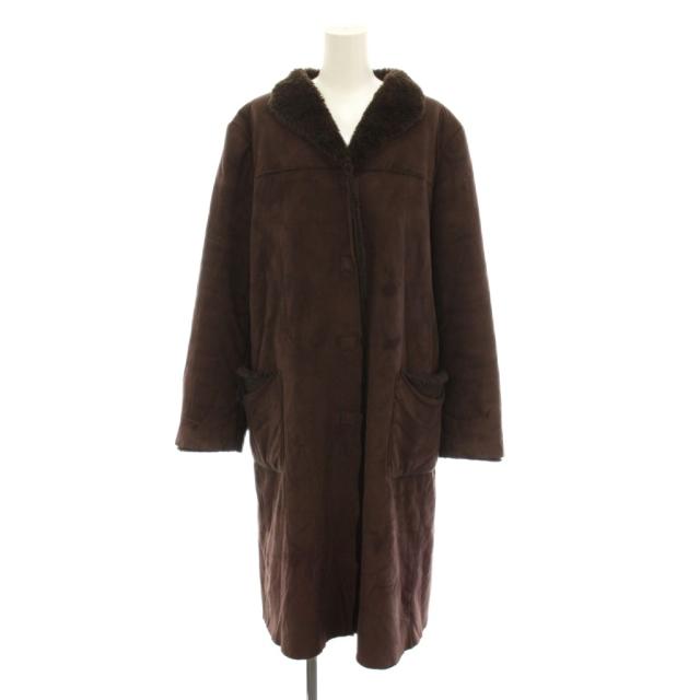 【中古】アルマーニ デニム ARMANI JEANS フェイクムートンコート アウター I40 茶 赤銅色 ■ECD002 レディース