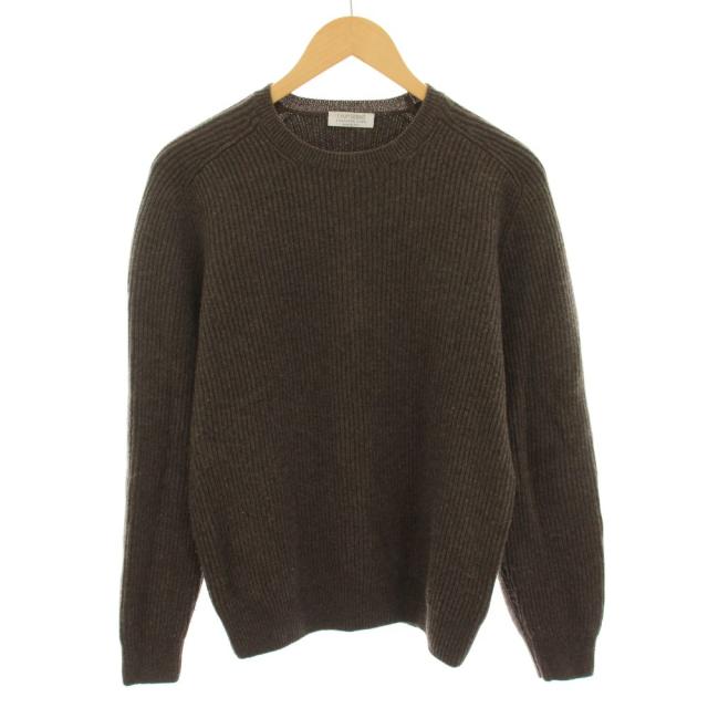 【中古】グランサッソ GRAN SASSO ニット クルーネック 長袖 リブ編み 48 茶 201/23129 19688 ■ECD002 メンズ