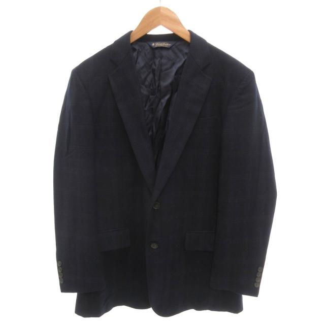 【中古】BROOKS BROTHERS テーラードジャケット カシミヤ混 チェック柄 2B 39R 紺 ネイビー /YJ ■ECD002 メンズ