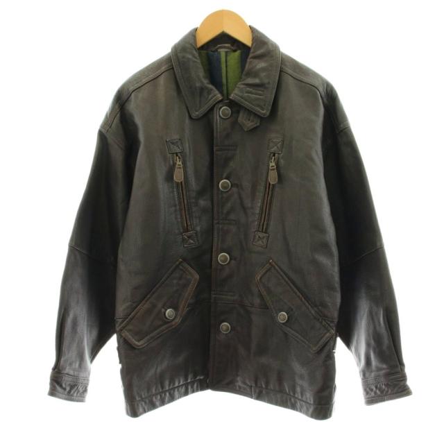 【中古】インターメッツォ INTERMEZZO レザージャケット スレンカラー 羊革 M 茶 ブラウン 6219414