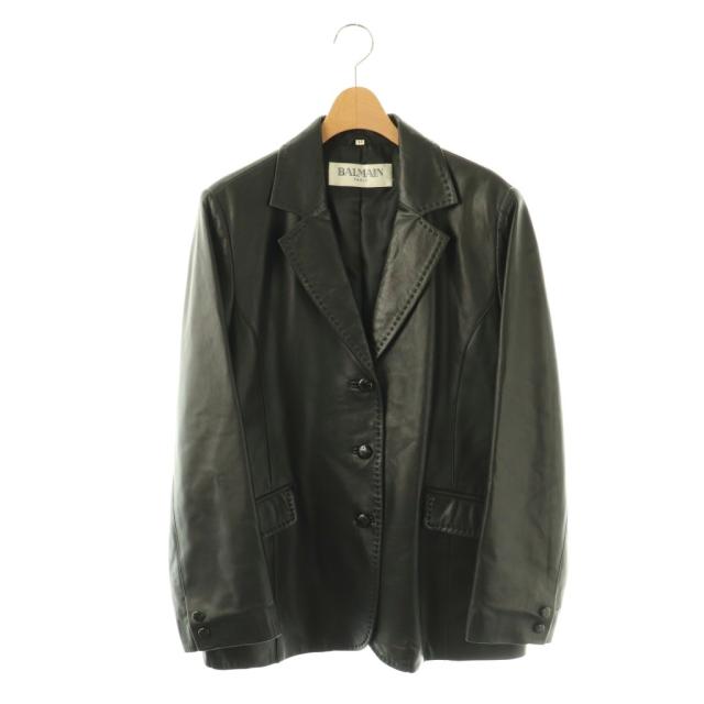 【中古】バルマン BALMAIN レザージャケット テーラード 羊革 17 ブラック /ES ■ECD002 レディース