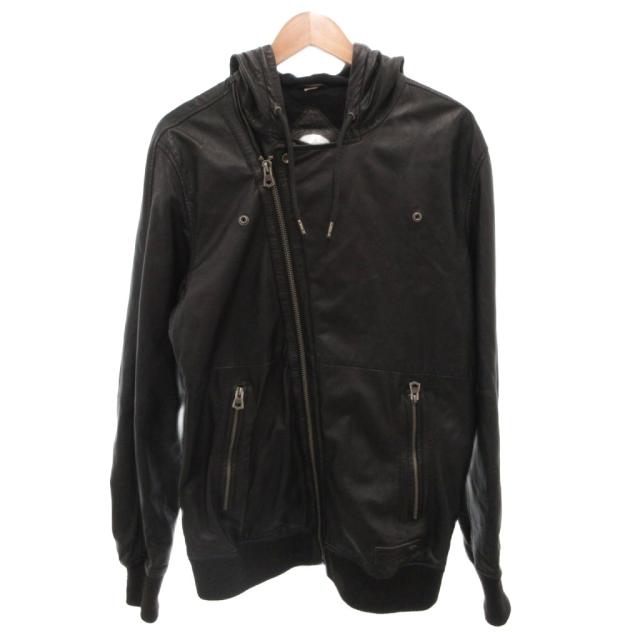 【中古】ディーゼル DIESEL レザージャケット パーカー パッチ L 黒 ブラック /FF ■ECD002 メンズ