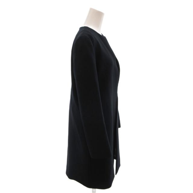【中古】ヨーコチャン YOKO CHAN ノーカラーコート スリット バイカラー ウール ひざ丈 36 紺 ネイビー_2