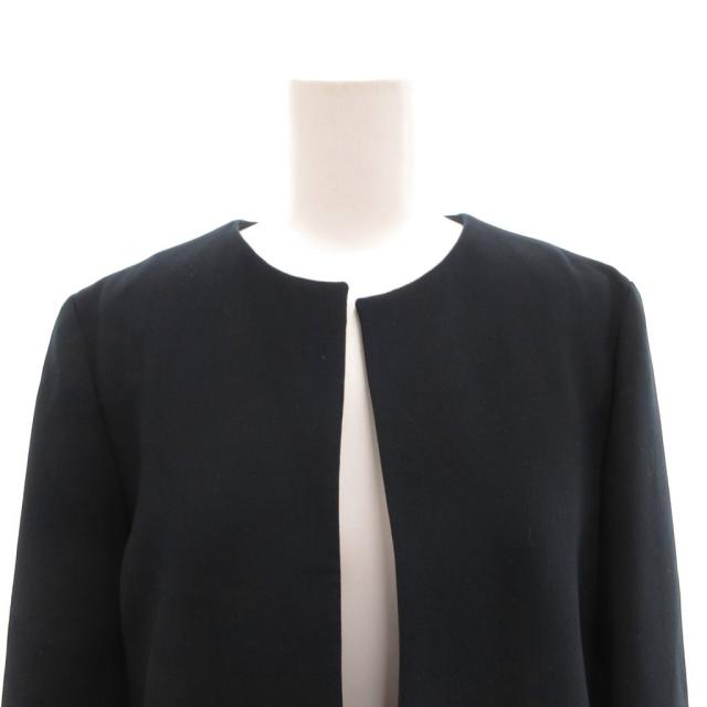 【中古】ヨーコチャン YOKO CHAN ノーカラーコート スリット バイカラー ウール ひざ丈 36 紺 ネイビー_3