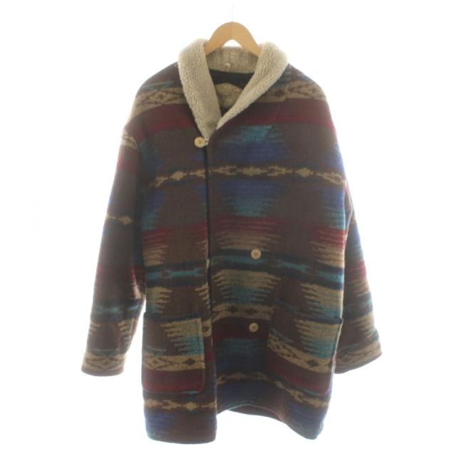 【中古】ウールリッチ WOOLRICH コート ロング ショールカラー 襟ボア ネイティブ 総柄 ウール L マルチカラー
