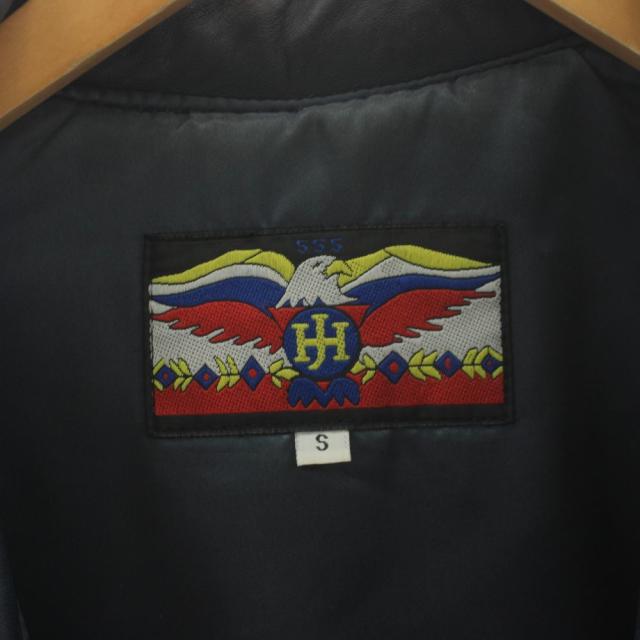 【中古】ジェフハミルトン JEFF HAMILTON カウボーイズ レザージャケット 革ジャン ロゴ 星 スター S 紺 ネイビー_2