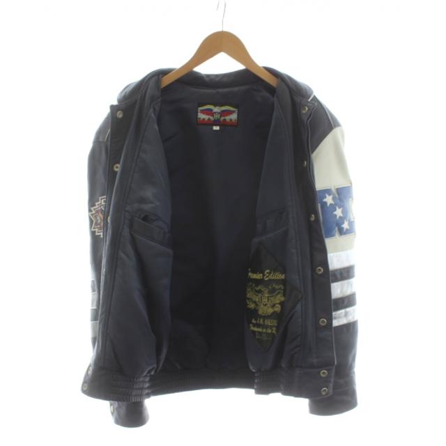 【中古】ジェフハミルトン JEFF HAMILTON カウボーイズ レザージャケット 革ジャン ロゴ 星 スター S 紺 ネイビー_3