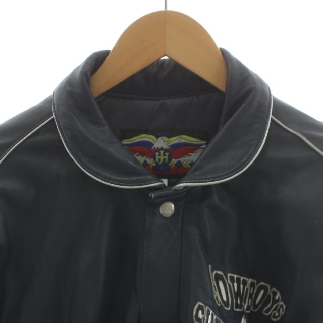 【中古】ジェフハミルトン JEFF HAMILTON カウボーイズ レザージャケット 革ジャン ロゴ 星 スター S 紺 ネイビー_4
