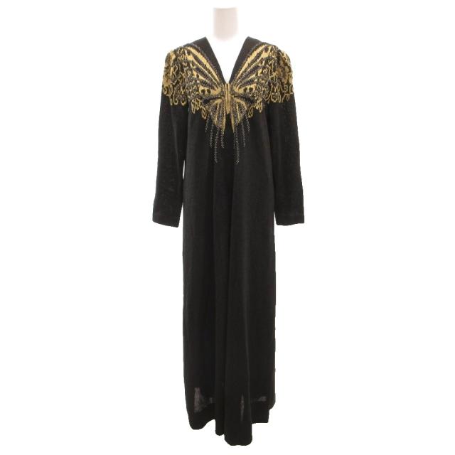 【中古】サイトウトヨコ Toyoko Saito 美品 ニットワンピース 蝶モチーフ ラインストーン Vネック マキシ ロング丈