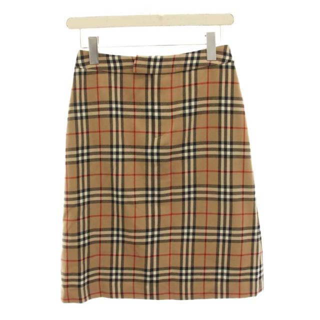 【中古】バーバリーズブルーレーベル Burberry's BLUE LABEL 台形スカート ひざ丈 ウール ノバチェック 36 ベージュ