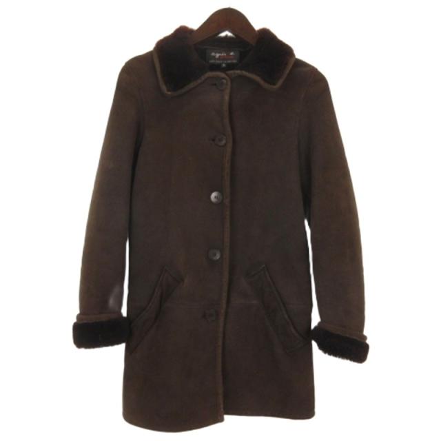 【中古】アニエスベー agnes b. SPECIAL ムートン コート レザー フランス製 ブラウン 1 ■ECE003 レディース