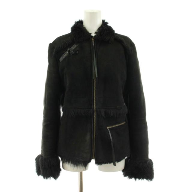 【中古】パトリツィアペペ PATRIZIA PEPE ムートンジャケット ブルゾン ジップアップ ファー 42 黒 ブラック