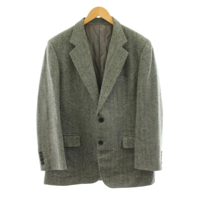 【中古】バーバリーズ ヴィンテージ テーラードジャケット 総裏地 ヘリンボーン ウール カシミヤ混 AB6 グレー