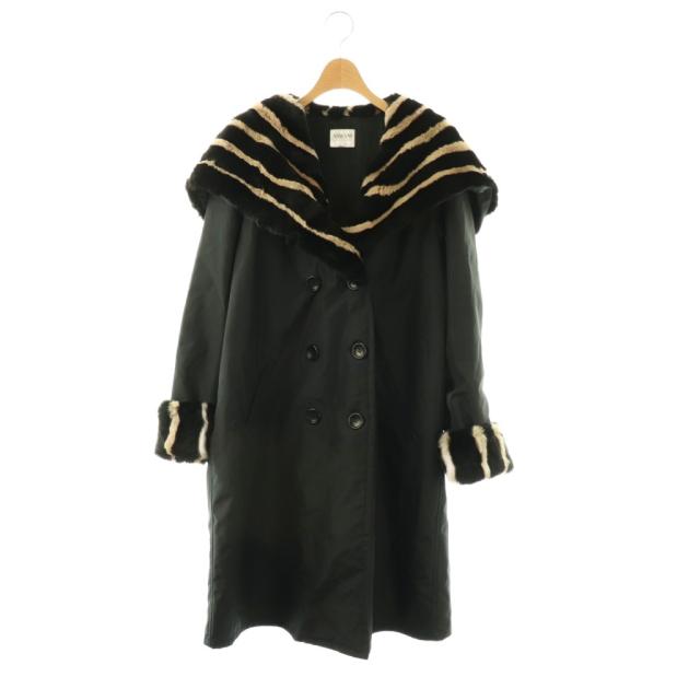【中古】アルマーニ コレツィオーニ ARMANI COLLEZIONI コート ロング ダブル 40 ブラック /HK ■ECE003 レディース