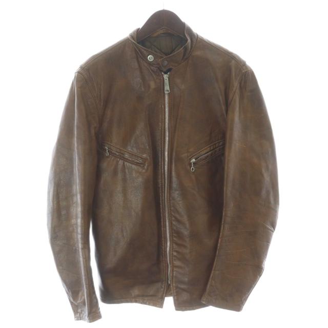 【中古】ショット 60s ヴィンテージ シングル ライダースジャケット 革ジャン レザージャケット 黒タグ 40 L 茶