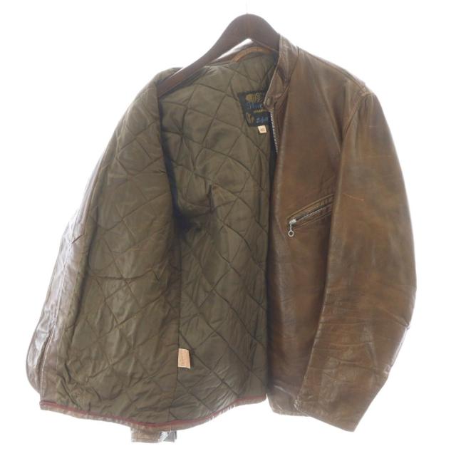 【中古】ショット 60s ヴィンテージ シングル ライダースジャケット 革ジャン レザージャケット 黒タグ 40 L 茶_3