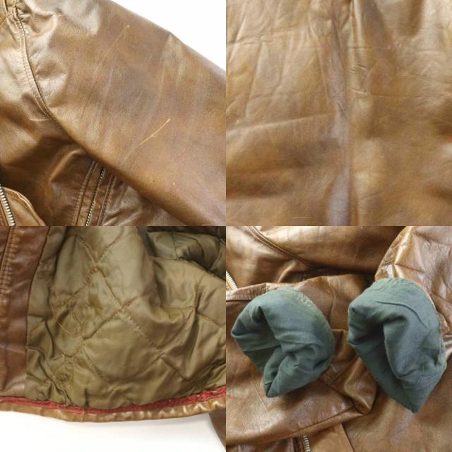 【中古】ショット 60s ヴィンテージ シングル ライダースジャケット 革ジャン レザージャケット 黒タグ 40 L 茶_8