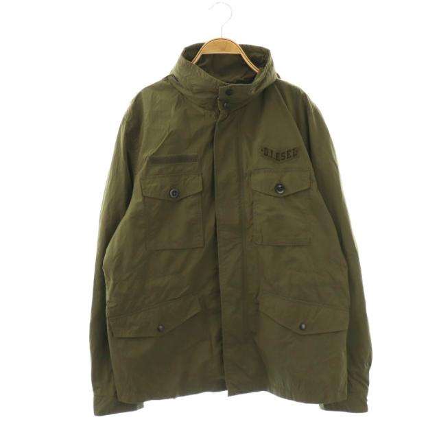 【中古】ディーゼル DIESEL ナイロンジャケット アウター フード ワンカラー ロゴ XL カーキ /BB ■ECE003 メンズ