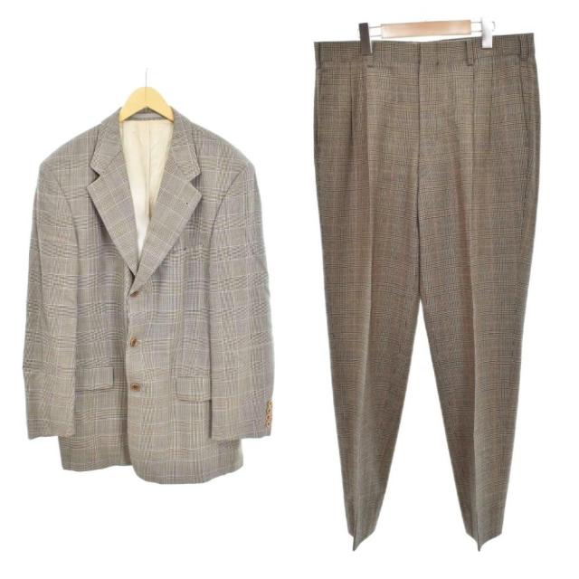 【中古】ヒューゴボス HUGO BOSS スーツ セットアップ テーラードジャケット パンツ スラックス チェック 52 茶