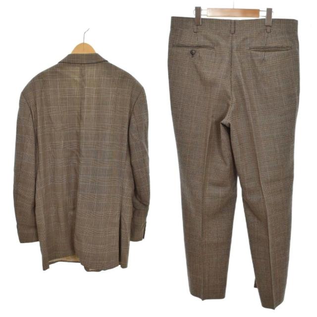 【中古】ヒューゴボス HUGO BOSS スーツ セットアップ テーラードジャケット パンツ スラックス チェック 52 茶_1