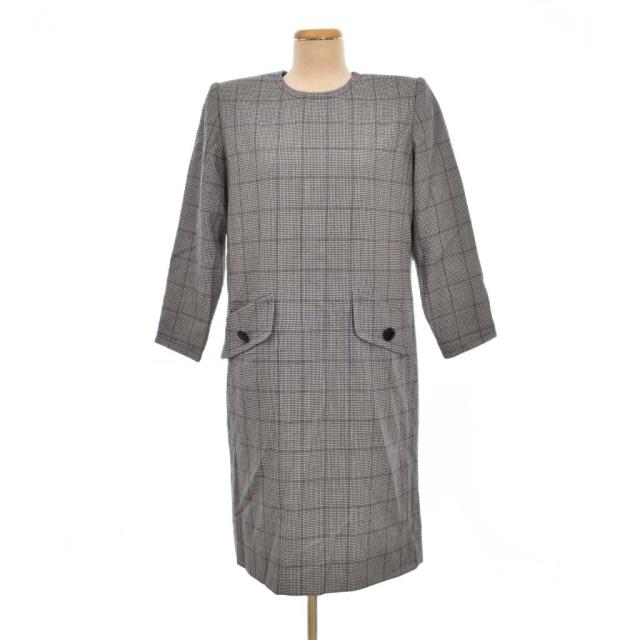 【中古】ジバンシィ GIVENCHY ワンピース 長袖 ロング 千鳥格子 ハウンドトゥース 10 1/2 グレー ■ECE003