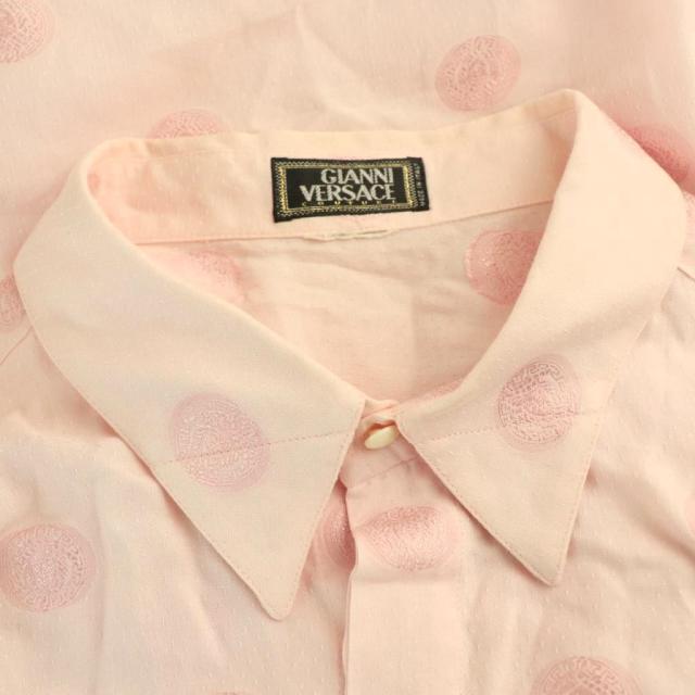 【中古】ジャンニヴェルサーチ ヴェルサーチェ GIANNI VERSACE 長袖シャツ ドット サテン ライトピンク /CX ■GY59_5