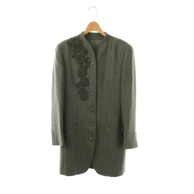 【中古】ケンゾー KENZO フラワー刺繍ロングジャケット 2 グレー /SS ■OS ■ECC003 レディース