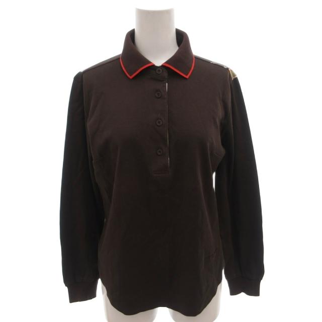 【中古】レオナールスポーツ LEONARD SPORT ポロシャツ カットソー 総柄 プリント 長袖 M 茶 ブラウン