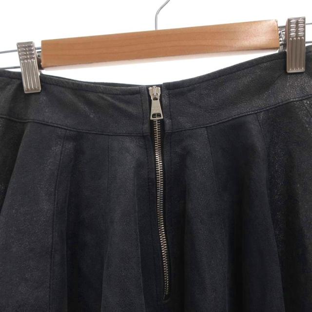 【中古】ジョルジオブラット GIORGIO BRATO フレアスカート ギャザー レザー ミニ ショート 40 黒 ブラック_3