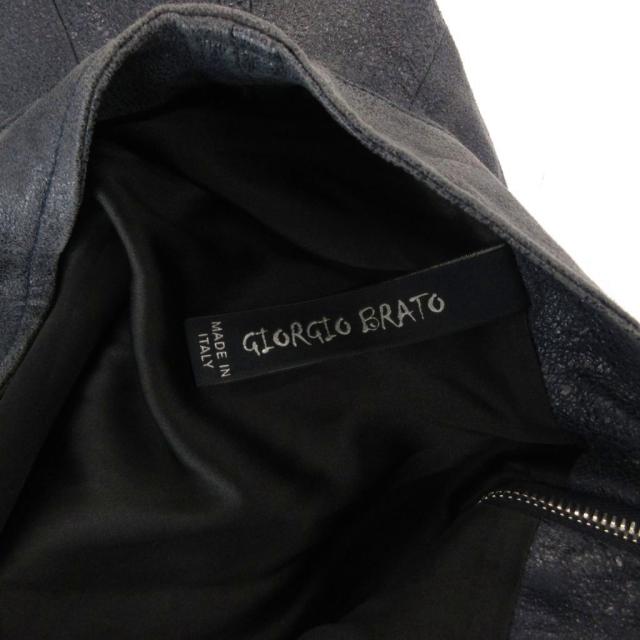 【中古】ジョルジオブラット GIORGIO BRATO フレアスカート ギャザー レザー ミニ ショート 40 黒 ブラック_4