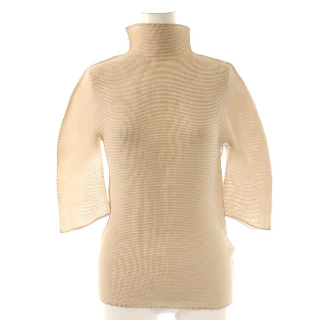 【中古】ミーイッセイミヤケ me ISSEY MIYAKE ハイネック カットソー ストレッチ ベージュ /CX ■ECD003 レディース