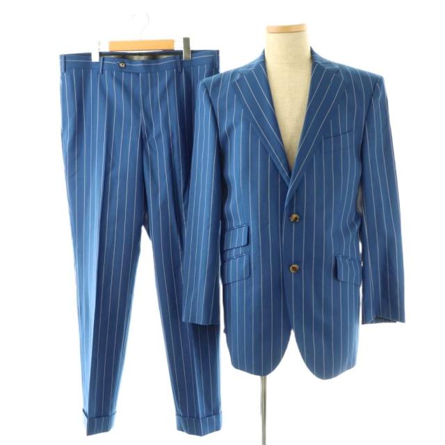 【中古】テーラー渡辺 TAILOR WATANABE スーツ セットアップ テーラードジャケット パンツ ストライプ 青 白 /CX