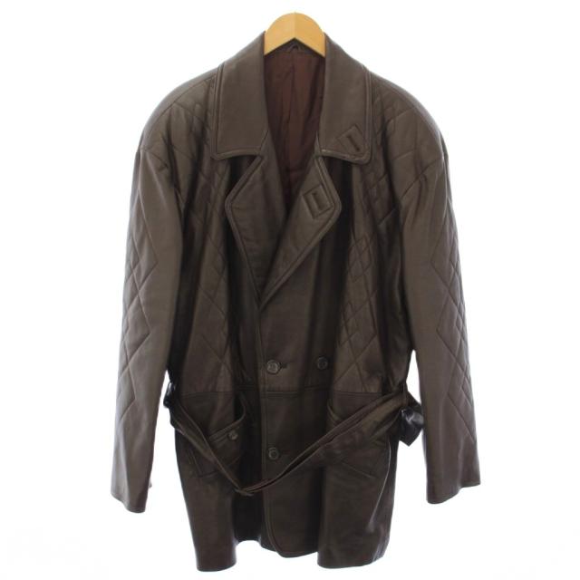 【中古】ランバン LANVIN Studio レザージャケット ベルト ラムレザー フェイクレザー 50-36 茶 ■ECD003 メンズ