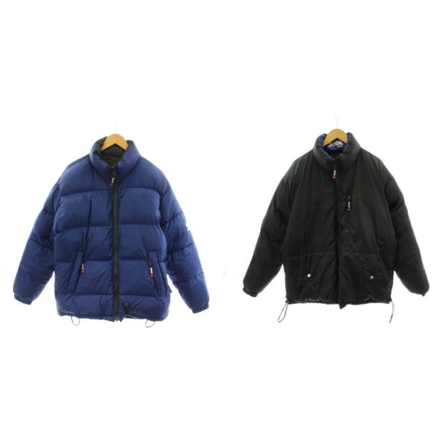 【中古】ショット SCHOTT ダウンジャケット ロゴ リバーシブル アウター L 青 ブルー 黒 ブラック 3182028 /AN67