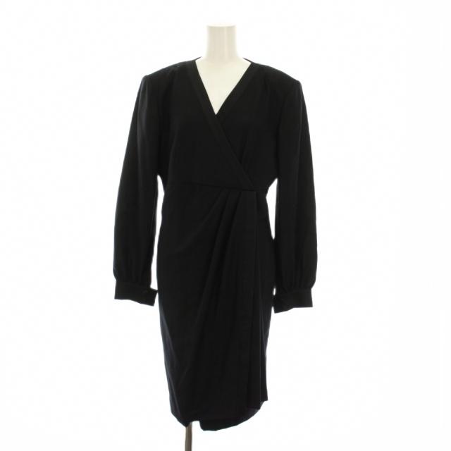 【中古】クリスチャンディオール Christian Dior ワンピース カシュクール ひざ丈 長袖 9 黒 ブラック /YM ■ECD003