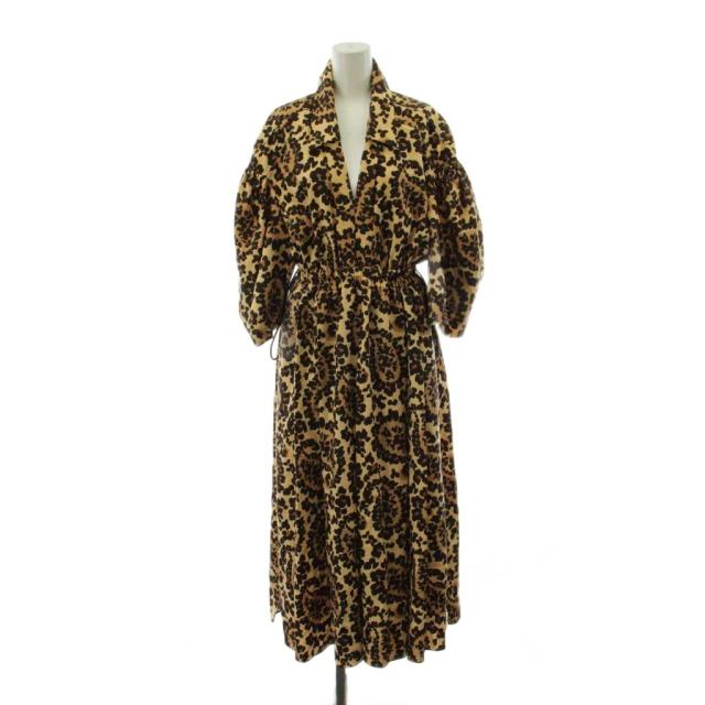 【中古】フェンディ FENDI ワンピース ロング 5分袖 ヒョウ柄 レオパード 40 ベージュ 茶 ブラウン 12CPF-20-1589