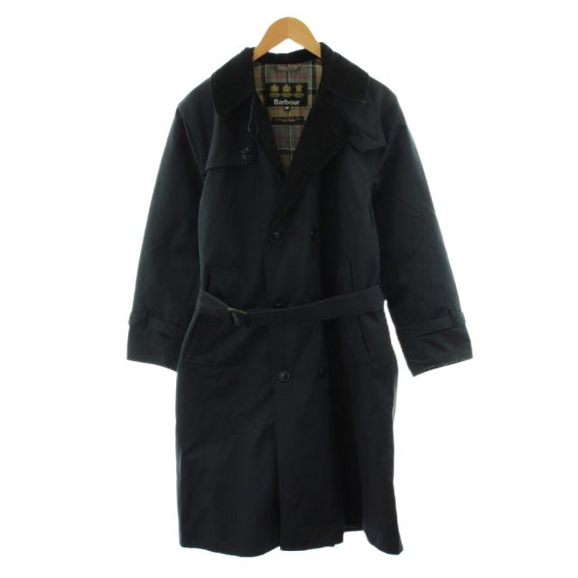 【中古】バブアー Barbour ステンカラーコート ロング丈 裏地チェック柄 アウター 36 黒 ブラック 1802258 /AN20