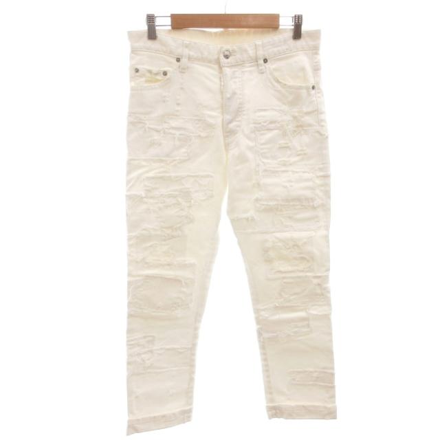 【中古】ディースクエアード DSQUARED2 デニムパンツ ジーンズ スキニー ダメージ加工 ボタンフライ 46 白 ホワイト