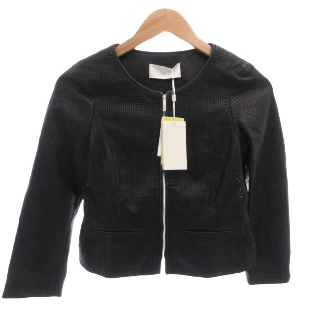 【中古】ヒューゴボス HUGO BOSS レザージャケット 羊革 ペプラム パンチング 黒 ブラック /FF ■GY62 レディース