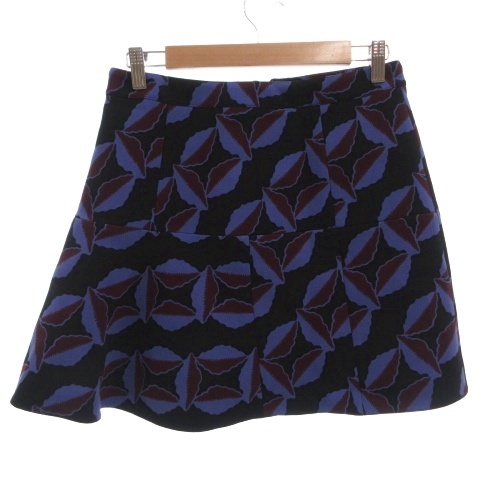 【中古】マルニ MARNI フレアスカート ミニ ショート 総柄 ウール 40 紺 ネイビー /FF ■GY62 レディース