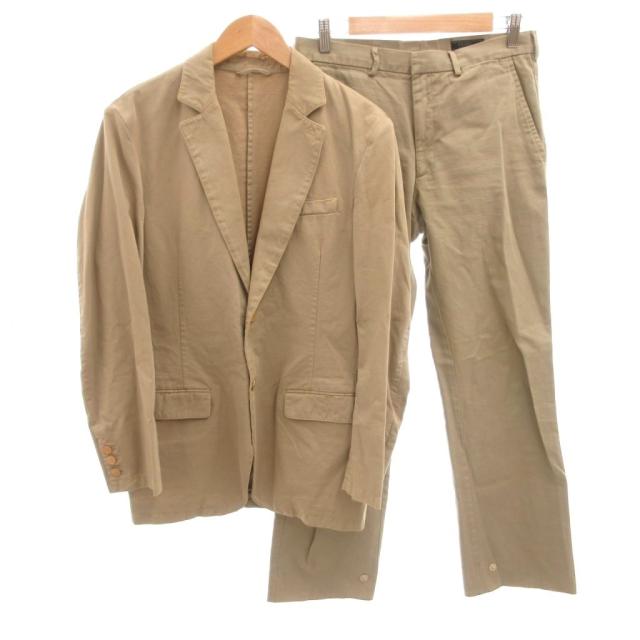 【中古】プラダ PRADA スーツ セットアップ カジュアル シングル ジャケット パンツ 46R ベージュ /FF ■GY62 メンズ