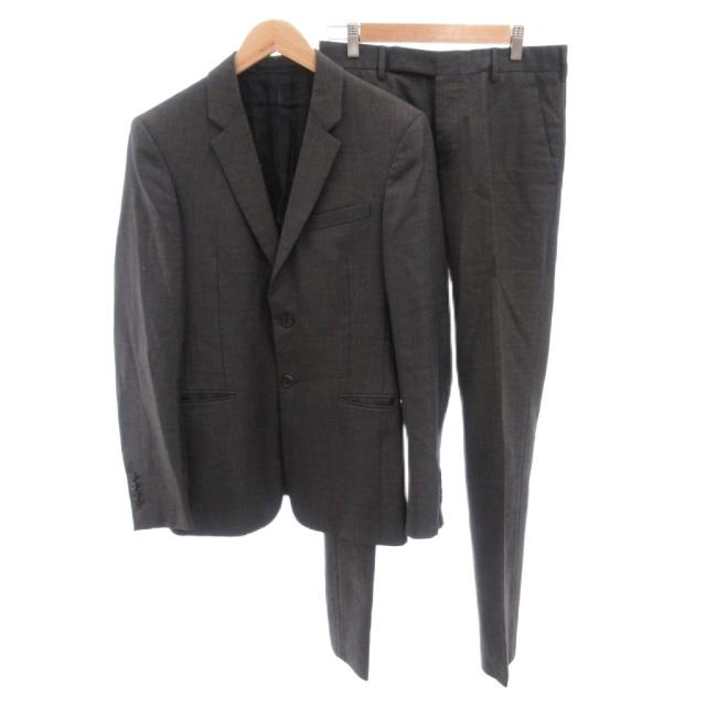 【中古】プラダ PRADA スーツ セットアップ ビジネス シングル ジャケット パンツ シルク混 モヘヤ混 44R グレー