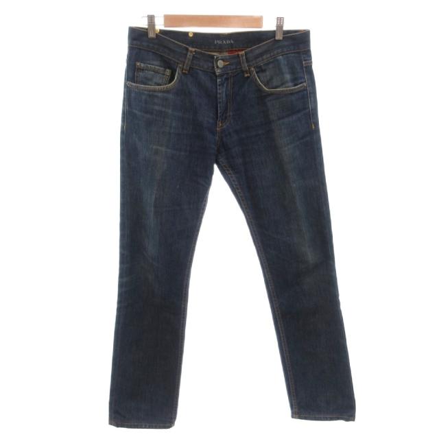 【中古】プラダ PRADA デニムパンツ ジーンズ ストレート ロゴ金具 32 インディゴ /FF ■GY62 メンズ